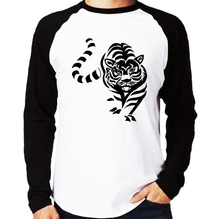 Camiseta Raglan Tigre Traços Manga Longa