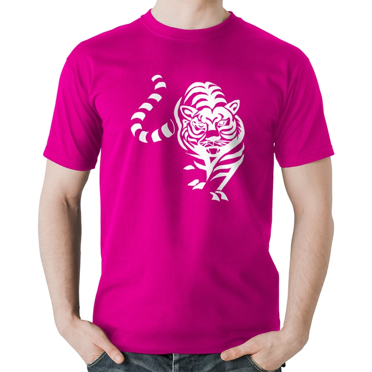 Camiseta Algodão Tigre Traços - Rosa
