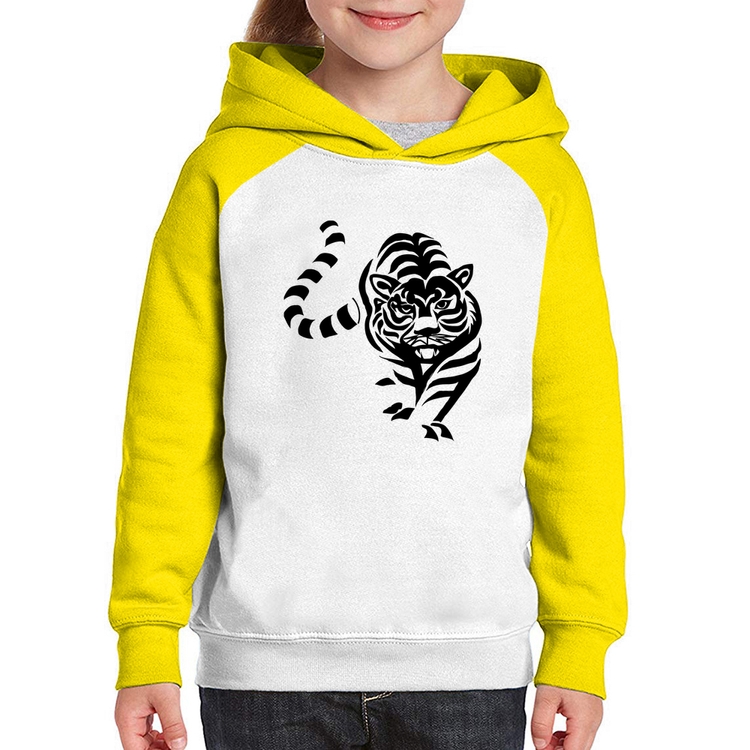 Moletom Infantil Tigre Traços - Branco/Amarelo