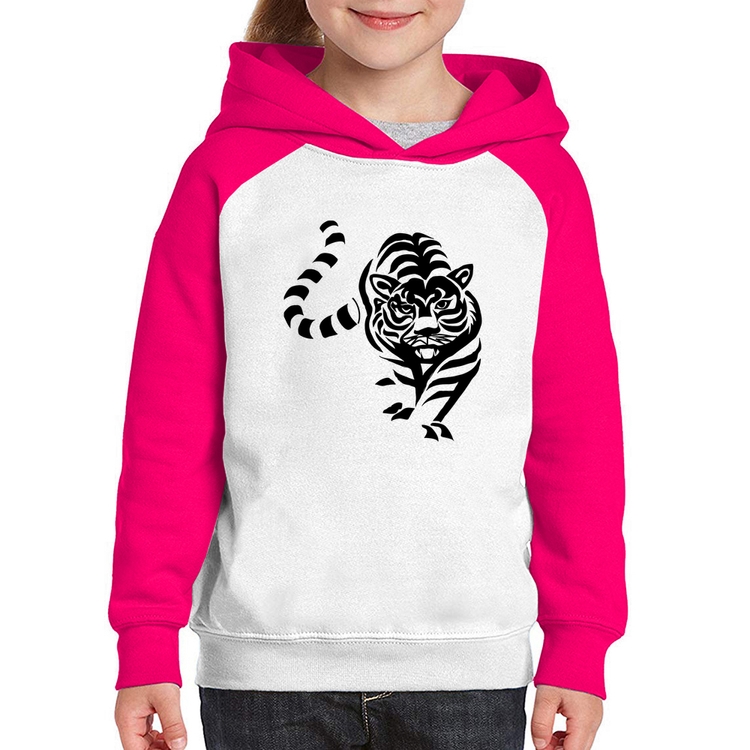 Moletom Infantil Tigre Traços - Branco/Rosa