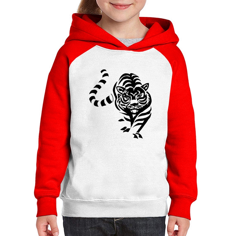 Moletom Infantil Tigre Traços - Branco/Vermelho