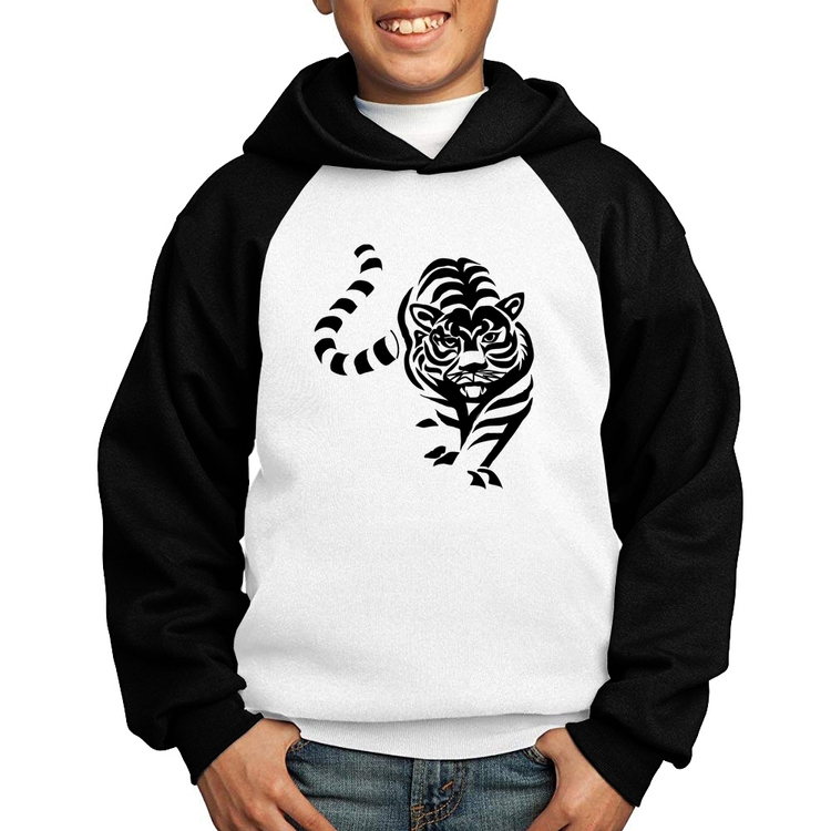 Moletom Infantil Tigre Traços - Branco/Preto