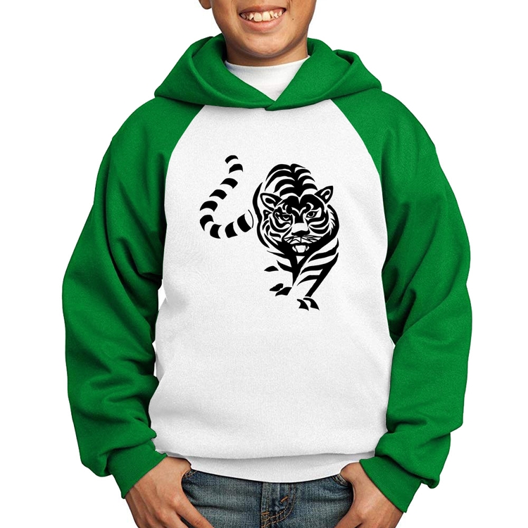 Moletom Infantil Tigre Traços - Branco/Verde