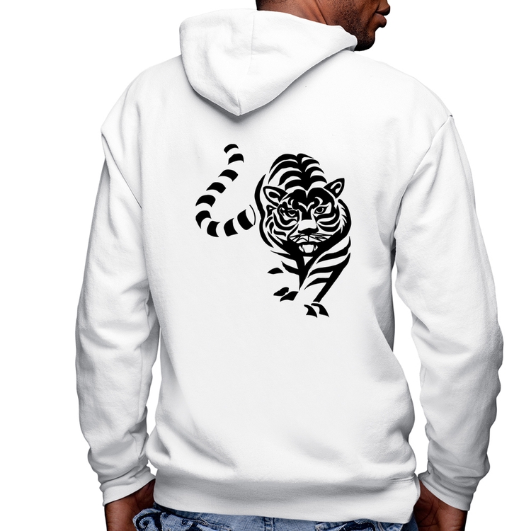 Blusa Moletom Tigre Traços Masculina com Capuz e Zíper - Branca