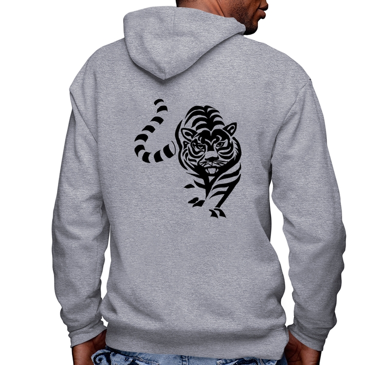 Blusa Moletom Tigre Traços Masculina com Capuz e Zíper - Mescla
