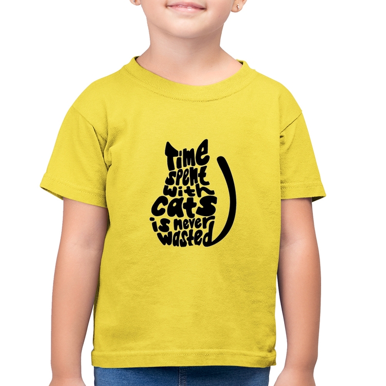 Camiseta Algodão Infantil Time spend with cats is never wasted - Amarelo Canário
