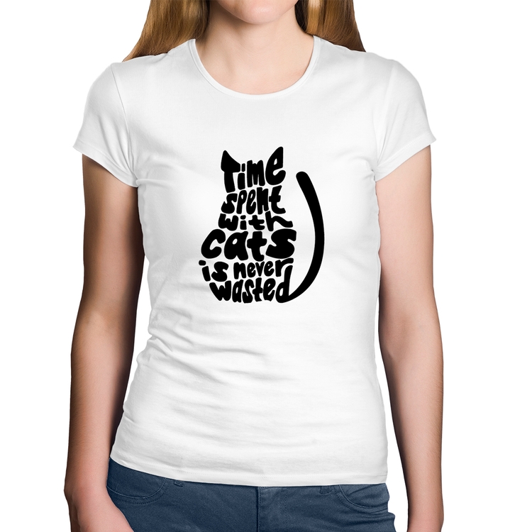 Baby Look Algodão Time spend with cats is never wasted - Branca