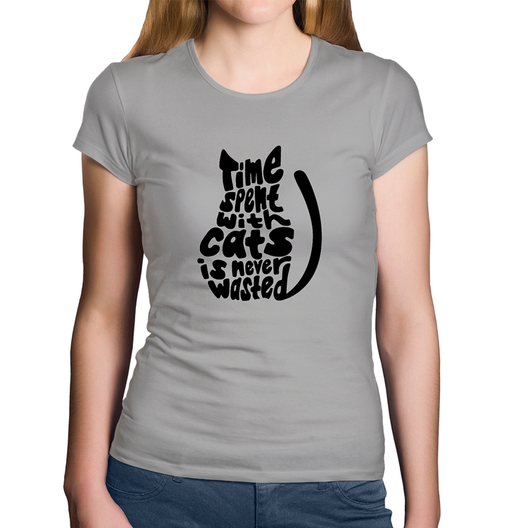 Baby Look Algodão Time spend with cats is never wasted - Cinza