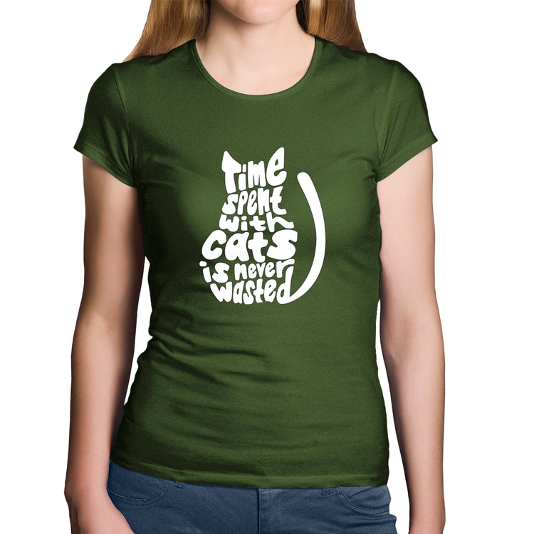 Baby Look Algodão Time spend with cats is never wasted - Musgo