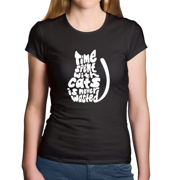 Baby Look Algodão Time spend with cats is never wasted