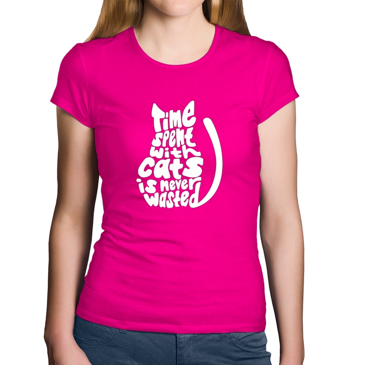 Baby Look Algodão Time spend with cats is never wasted - Rosa