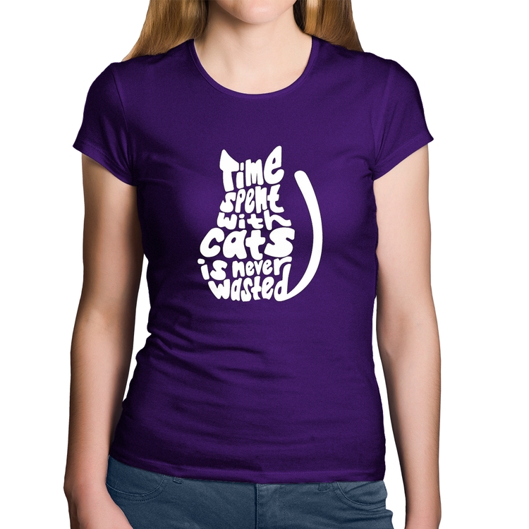 Baby Look Algodão Time spend with cats is never wasted - Roxa