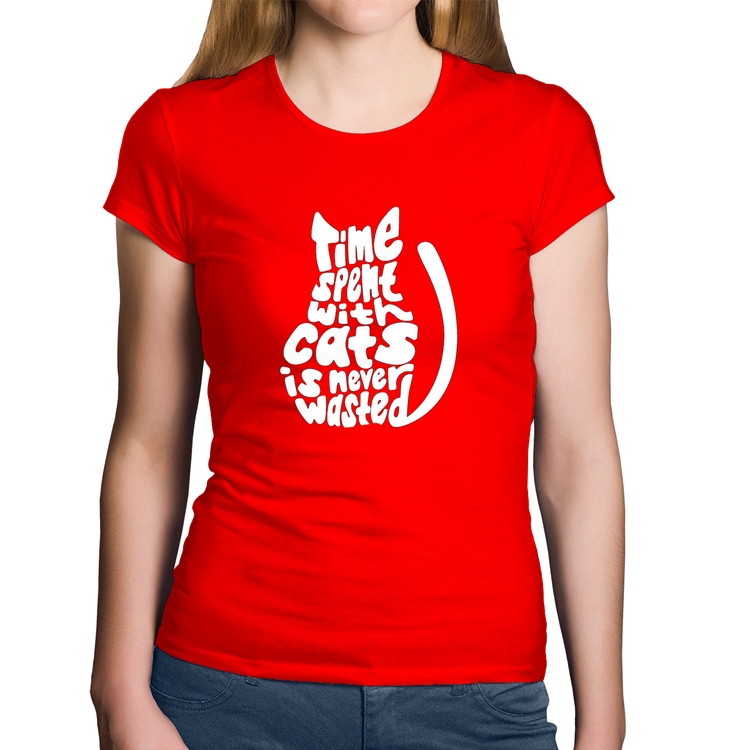 Baby Look Algodão Time spend with cats is never wasted - Vermelha