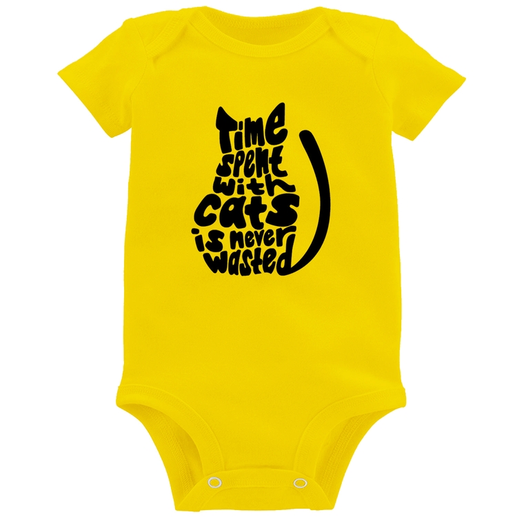 Body Bebê Time spend with cats is never wasted - Amarelo