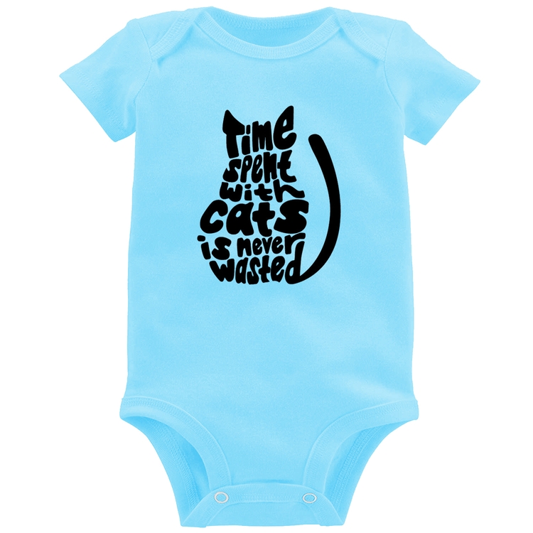 Body Bebê Time spend with cats is never wasted - Azul Bebê