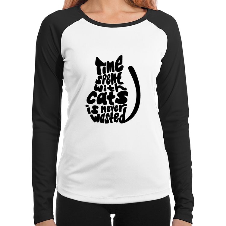Baby Look Raglan Time spend with cats is never wasted Manga Longa