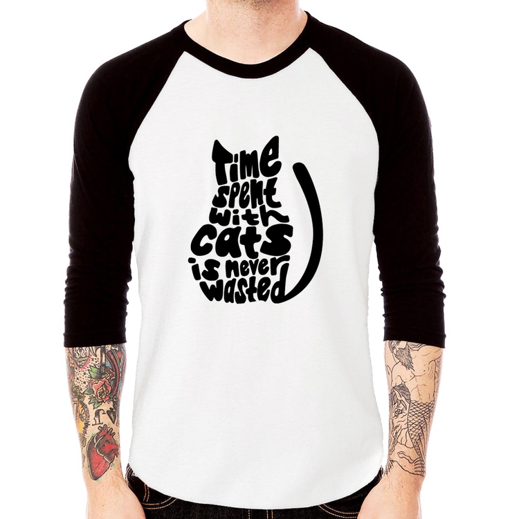 Camiseta Raglan Time spend with cats is never wasted Manga 3/4