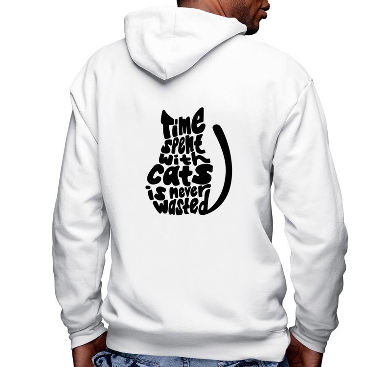 Blusa Moletom Time spend with cats is never wasted Masculina com Capuz e Zíper - Branca