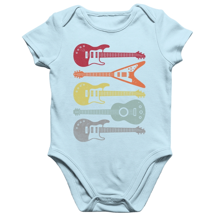 Body Bebê Algodão Tipos de Guitarra - Azul Bebê