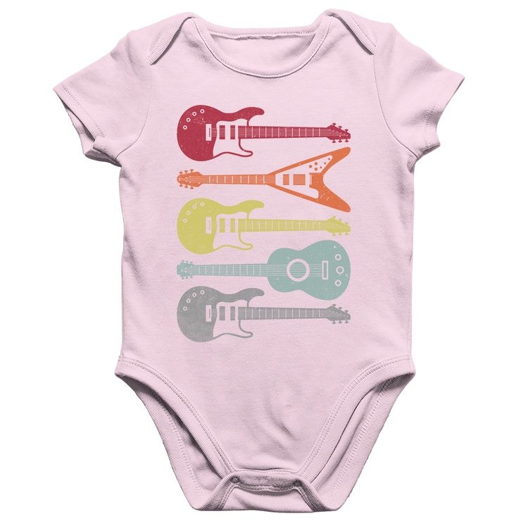 Body Bebê Algodão Tipos de Guitarra - Rosa Bebê