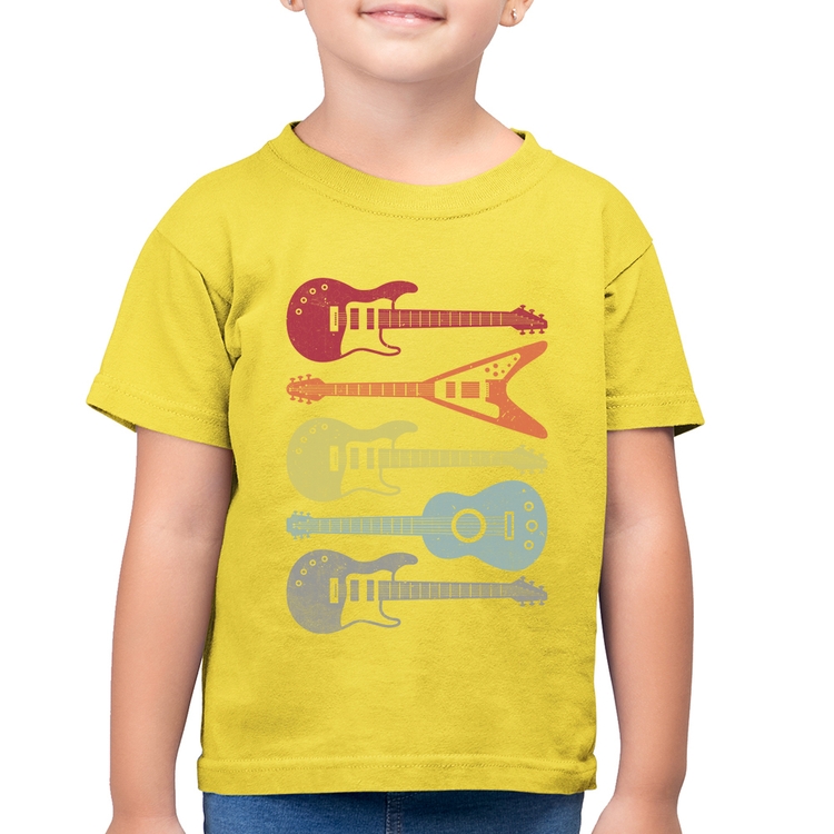 Camiseta Algodão Infantil Tipos de Guitarra - Amarelo Canário