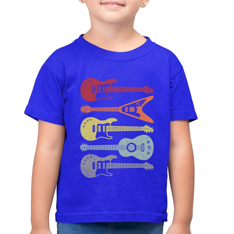 Camiseta Algodão Infantil Tipos de Guitarra - Azul Royal