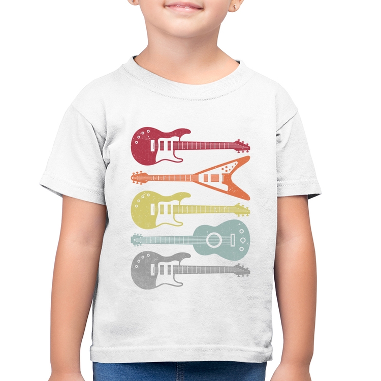 Camiseta Algodão Infantil Tipos de Guitarra - Branca