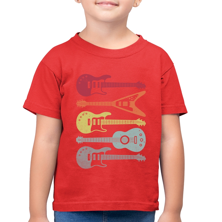 Camiseta Algodão Infantil Tipos de Guitarra - Vermelha