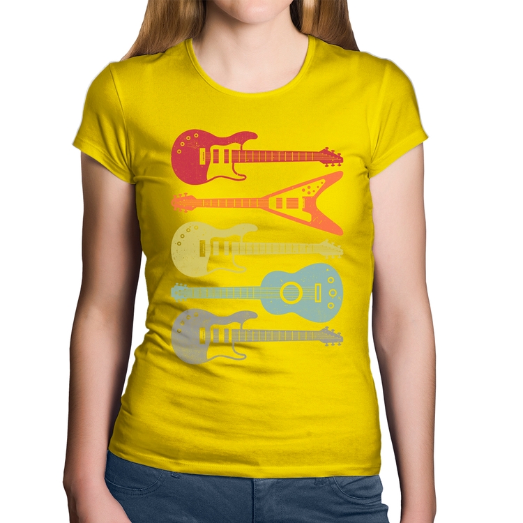 Baby Look Algodão Tipos de Guitarra - Amarela