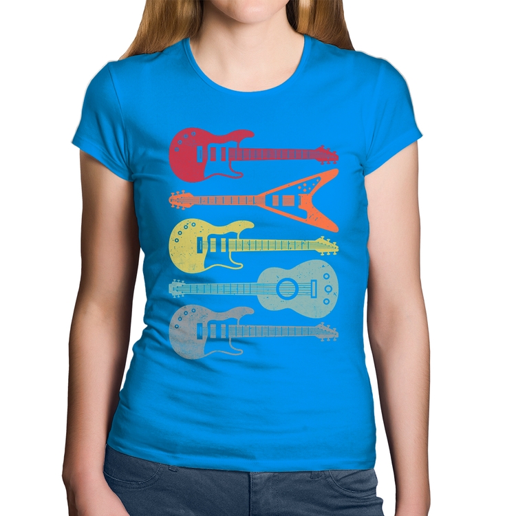 Baby Look Algodão Tipos de Guitarra - Azul