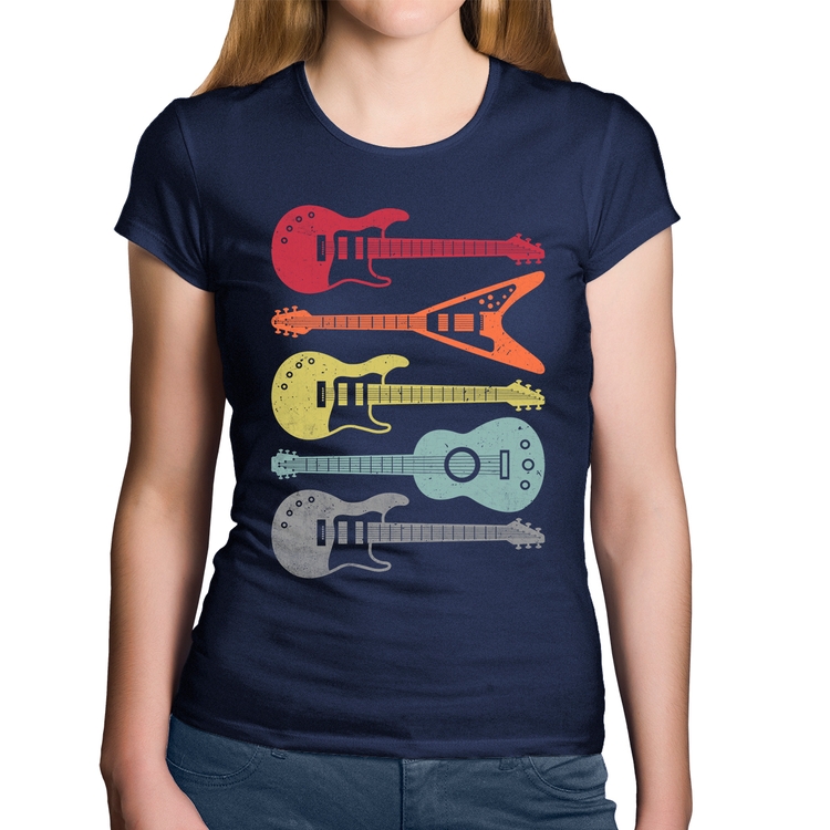 Baby Look Algodão Tipos de Guitarra - Marinho