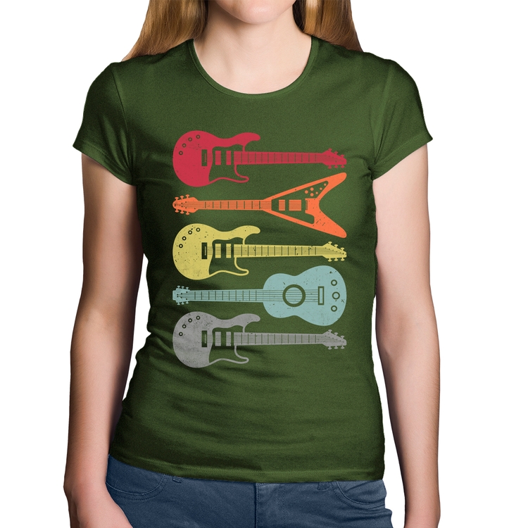 Baby Look Algodão Tipos de Guitarra - Musgo