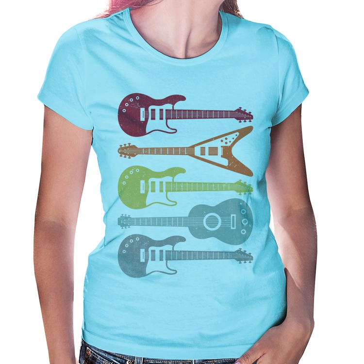 Baby Look Tipos de Guitarra - Azul Bebê