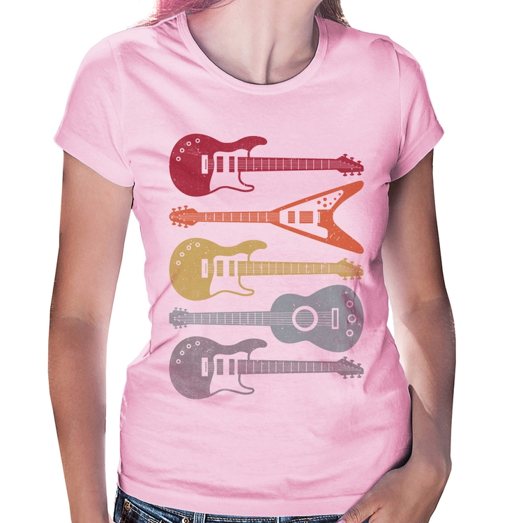 Baby Look Tipos de Guitarra - Rosa Bebê