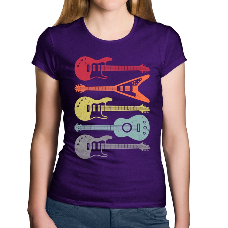 Baby Look Algodão Tipos de Guitarra - Roxa