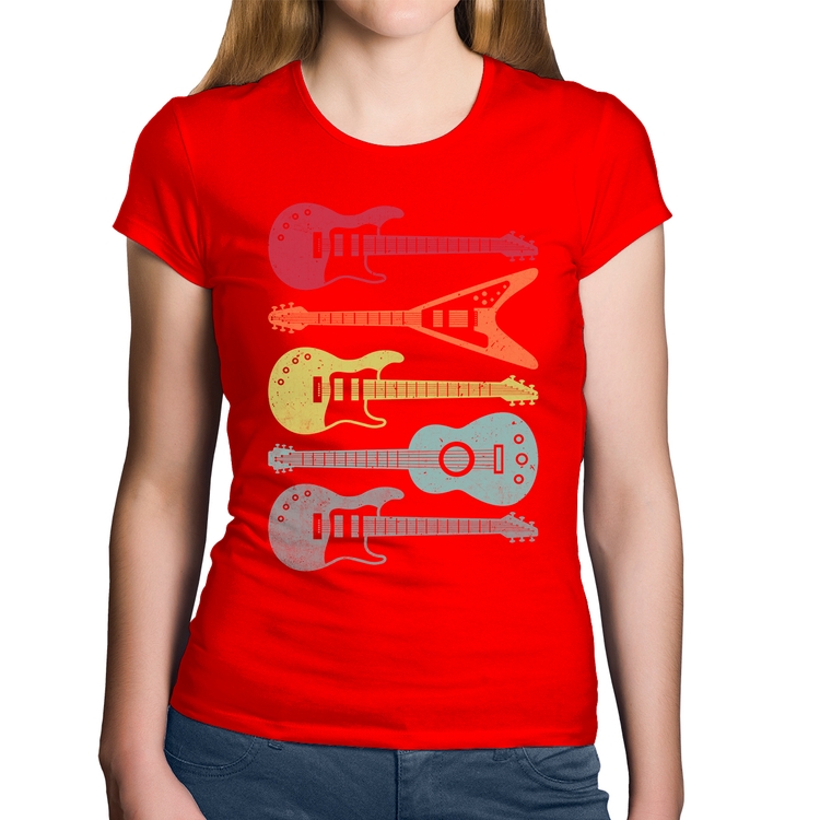 Baby Look Algodão Tipos de Guitarra - Vermelha