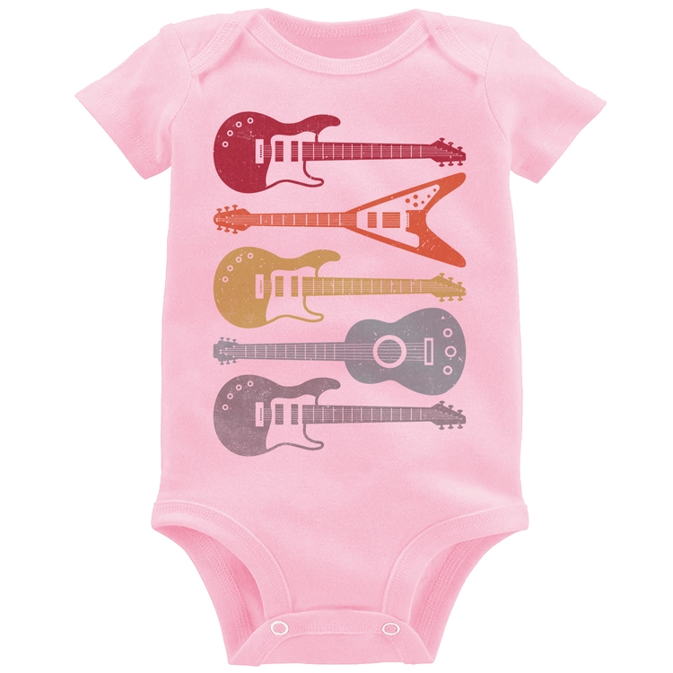 Body Bebê Tipos de Guitarra - Rosa Bebê