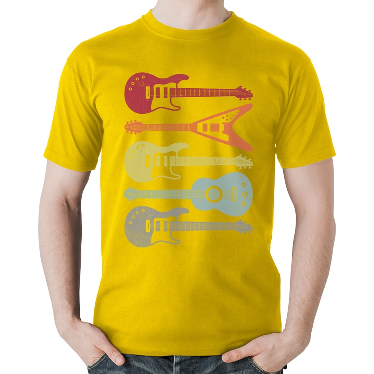 Camiseta Algodão Tipos de Guitarra - Amarela