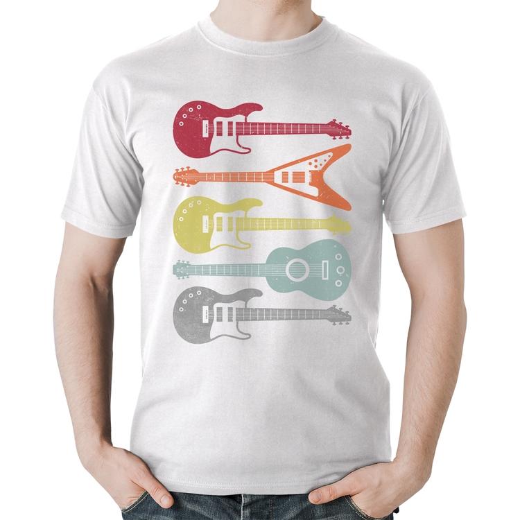 Camiseta Algodão Tipos de Guitarra - Branca