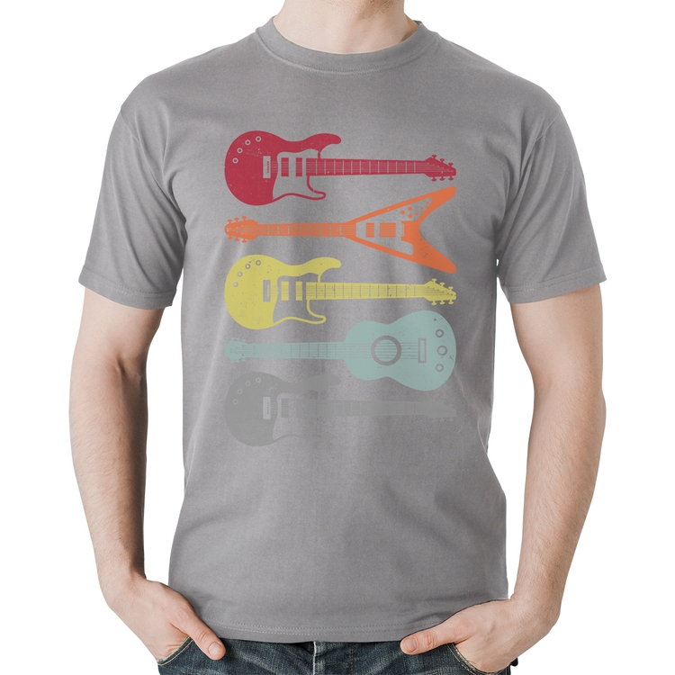 Camiseta Algodão Tipos de Guitarra - Cinza