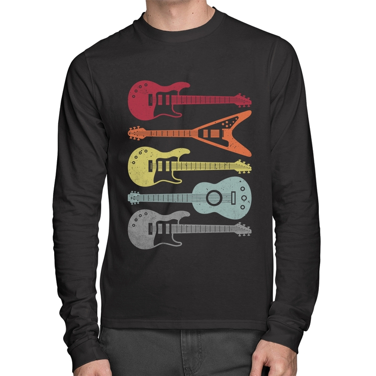 Camiseta Algodão Tipos de Guitarra Manga Longa
