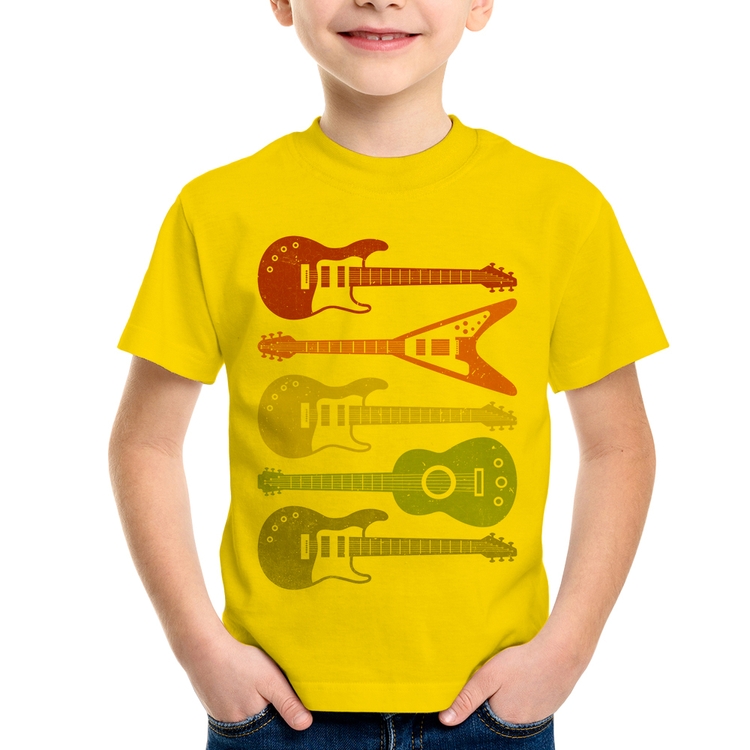 Camiseta Infantil Tipos de Guitarra - Amarela