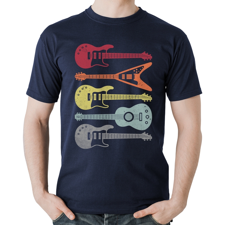 Camiseta Algodão Tipos de Guitarra - Marinho