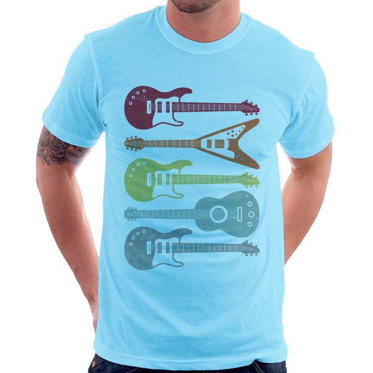 Camiseta Tipos de Guitarra - Azul Bebê