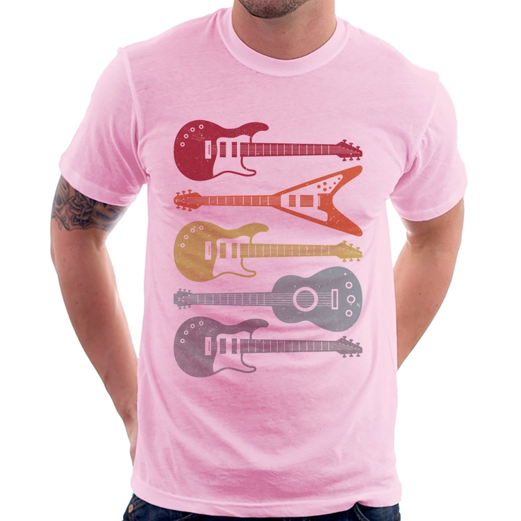 Camiseta Tipos de Guitarra - Rosa Bebê