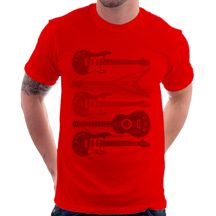 Camiseta Tipos de Guitarra - Vermelha