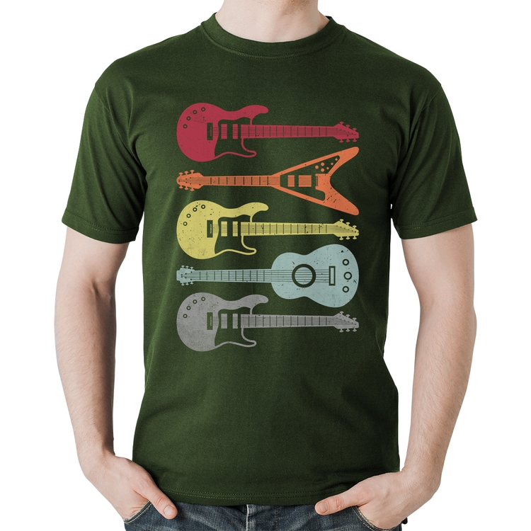 Camiseta Algodão Tipos de Guitarra - Musgo