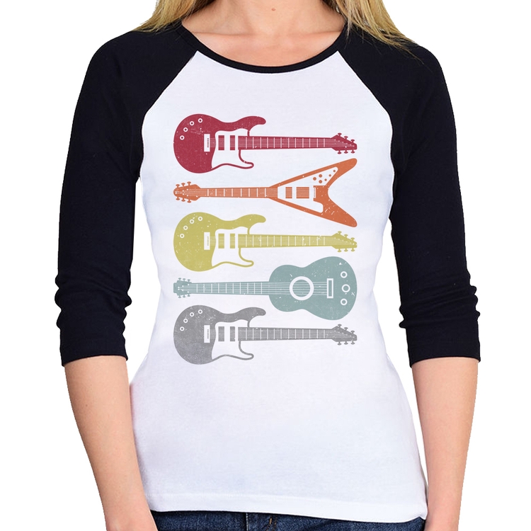 Baby Look Raglan Tipos de Guitarra Manga 3/4