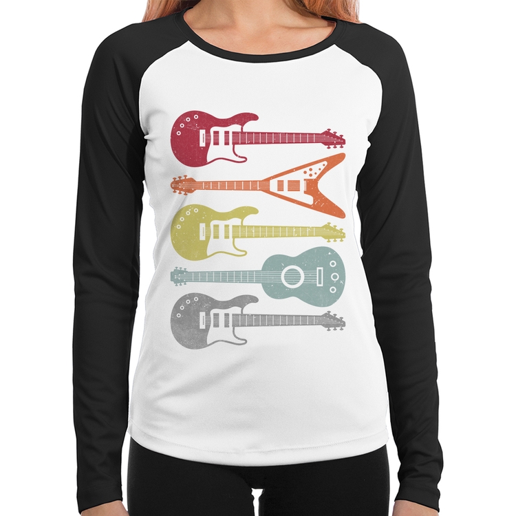 Baby Look Raglan Tipos de Guitarra Manga Longa