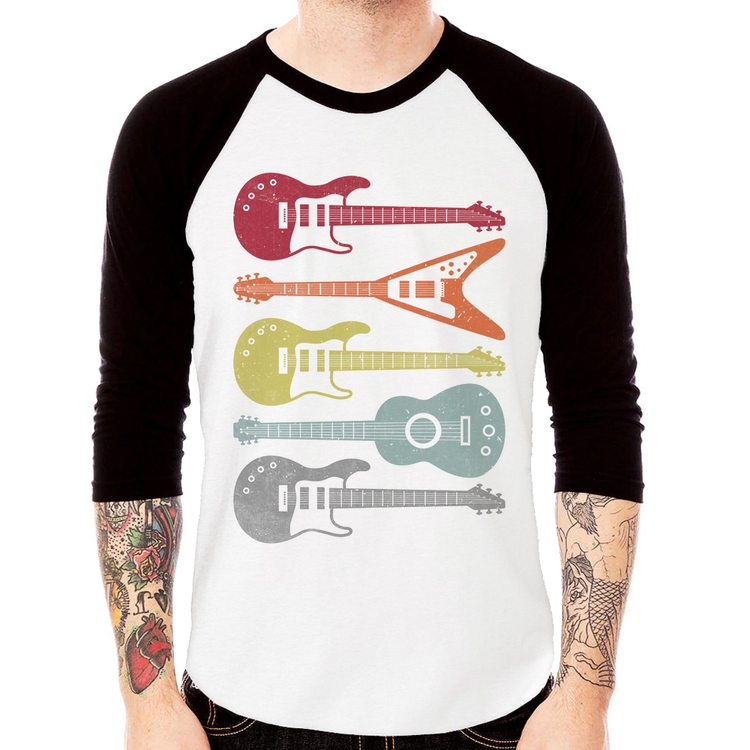Camiseta Raglan Tipos de Guitarra Manga 3/4